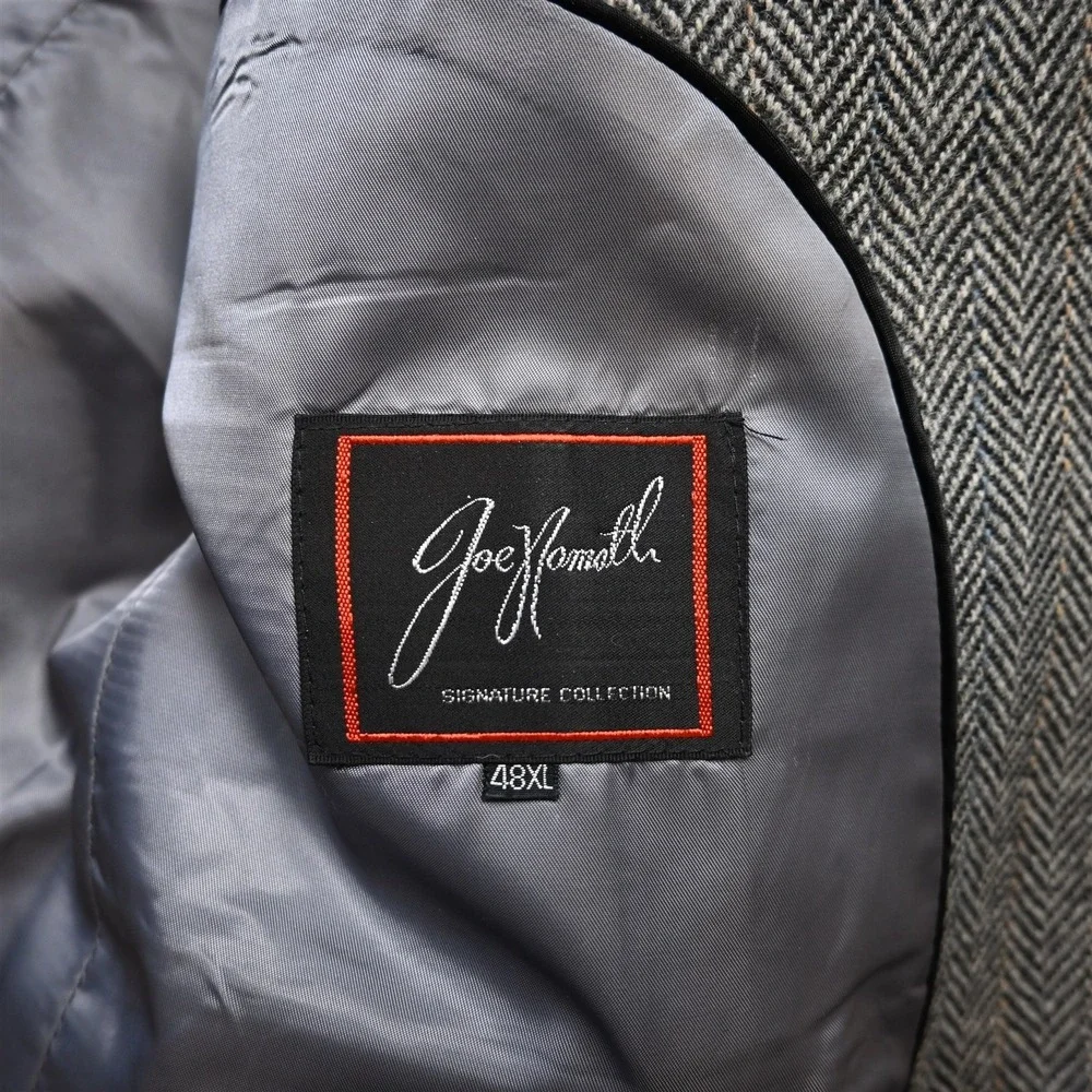 Vtg Joe Namath 48L Gray Herringbone Wool‎ Tweed Mens Blazer Jacket Sport Coat_5